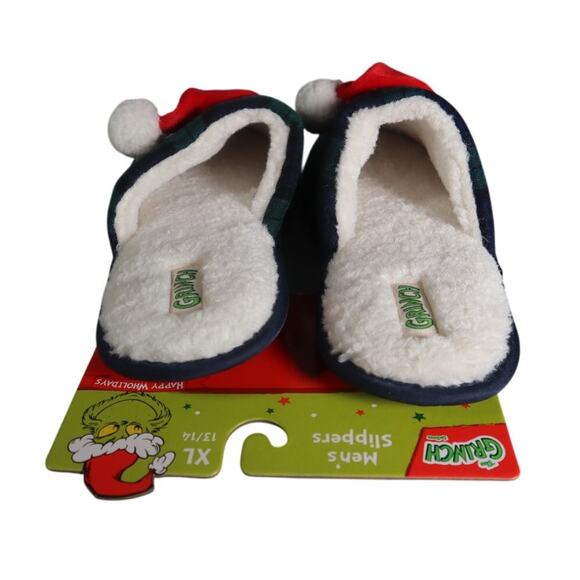 Grinch Men's XL 13 / 14 Sherpa Plaid Christmas Slippers - Picture 4 of 7